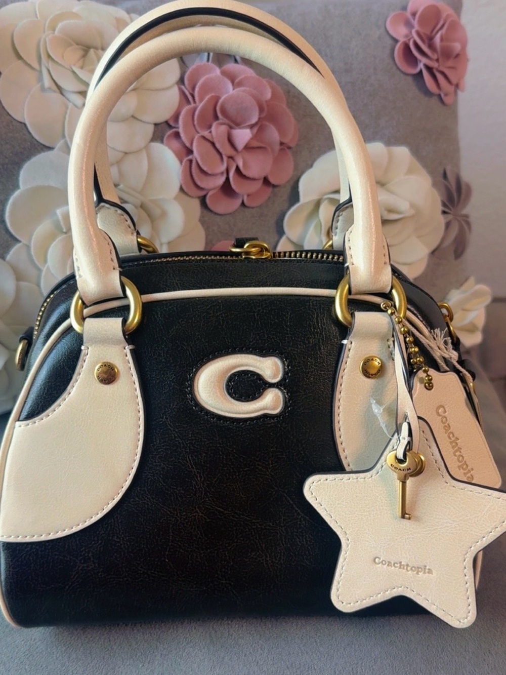 Coach Black and Cream Mini Satchel with Star Charm